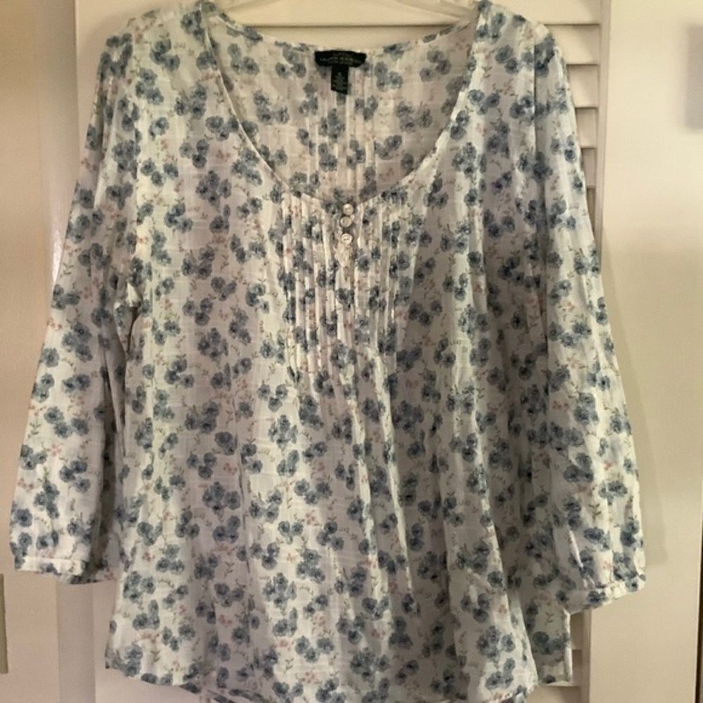LRL LAUREN JEANS CO. RALPH LAUREN 100% COTTON DENIM BLUE FLORAL WOMAN BLOUSE XL‍ - Picture 9 of 9